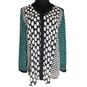 Chico’s Women’s Sheer Blocked Dots Kit Long Sleeve Button Down Shirt